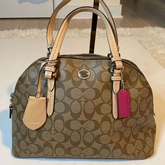 COACH Peyton Signature Monogram Coated Canvas Domed Bag w Crossbody Strap - Picture 1 of 13